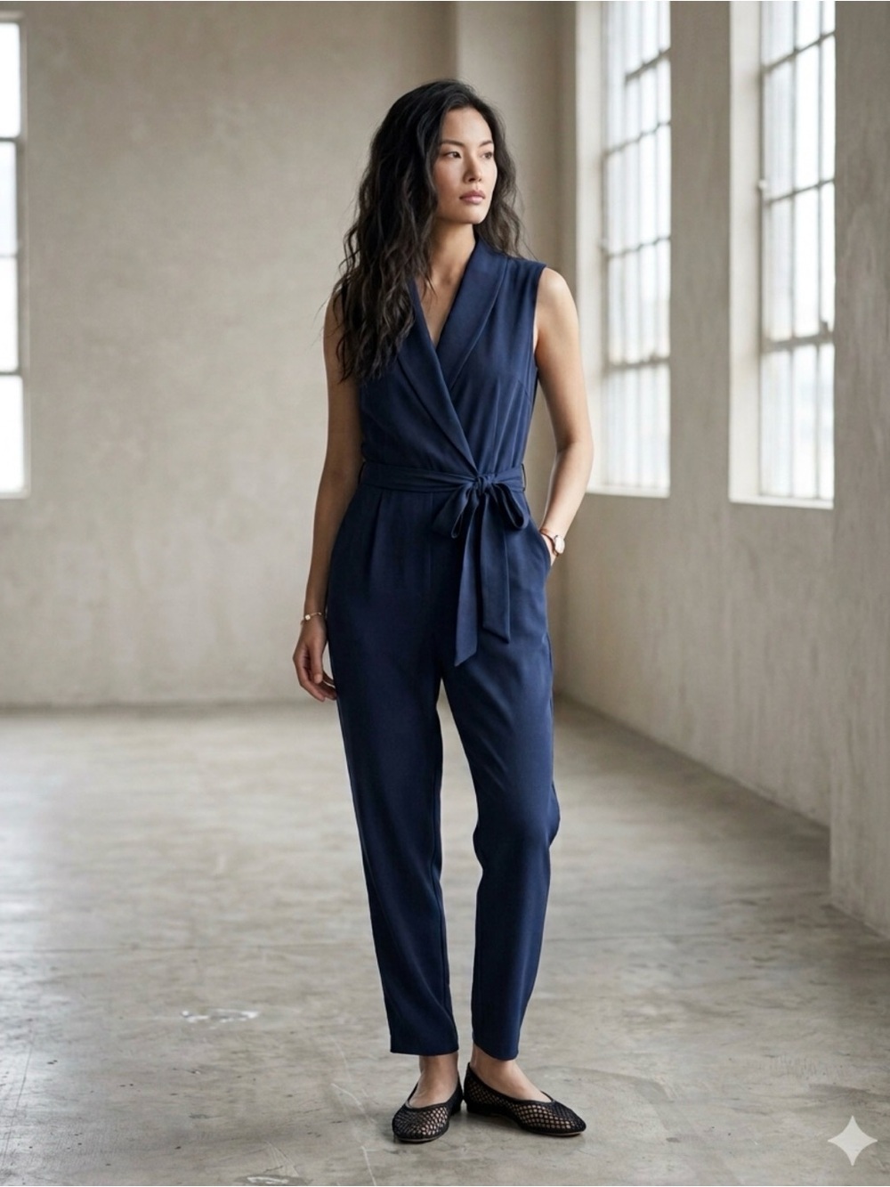 H by Halston Cobalt blue Sleeveless Wrap Jumpsuit with Tie Belt size XS